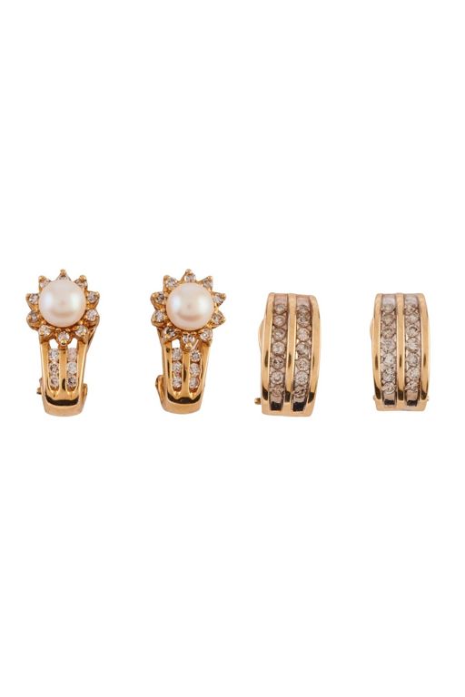 Two Pairs of 14k Yellow Gold Gemstone Earrings
