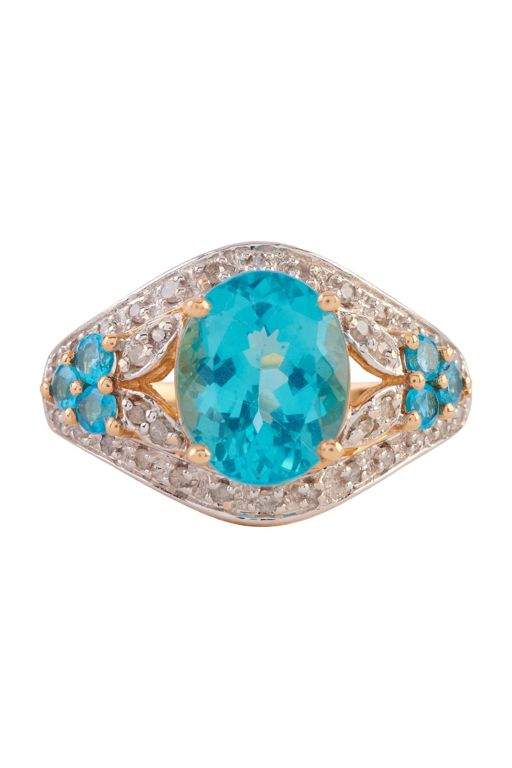 14k Yellow Gold Apatite and Diamond Ring