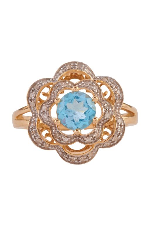 14k Yellow Gold Topaz and Diamond Ring