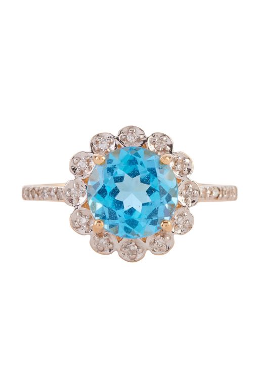 14k Yellow Gold Topaz and Diamond Ring