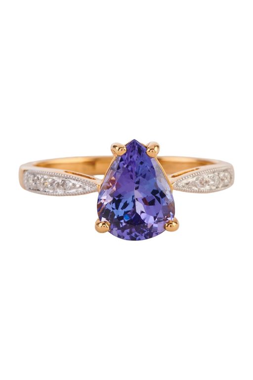 18k Yellow Gold Tanzanite and Diamond Ring
