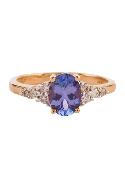 14k Yellow Gold Tanzanite and Diamond Ring