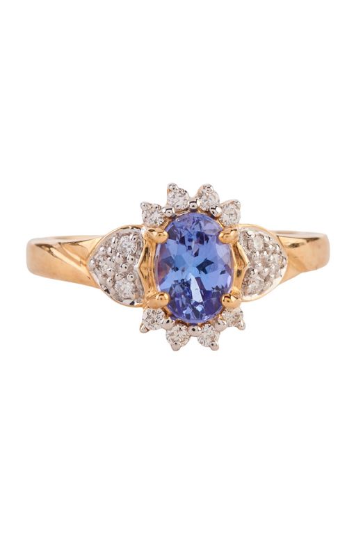 14k Yellow Gold Tanzanite and Diamond Ring