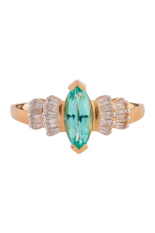 14k Yellow Gold Tourmaline and Diamond Ring