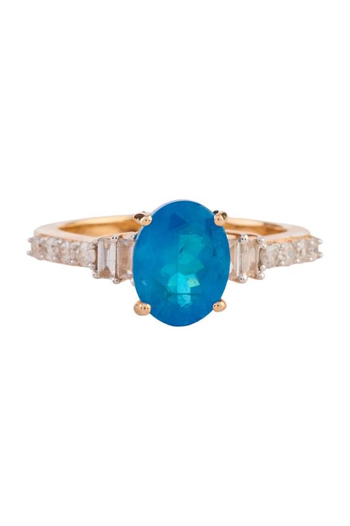 14k Yellow Gold Apatite and Diamond Ring