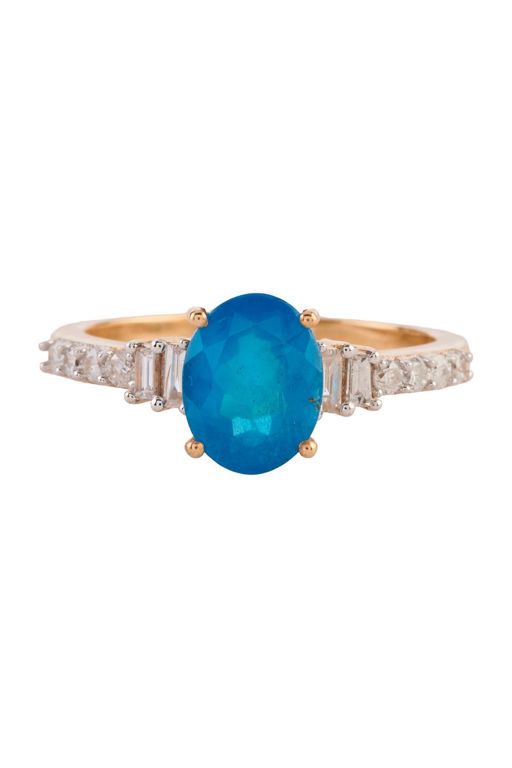 14k Yellow Gold Apatite and Diamond Ring