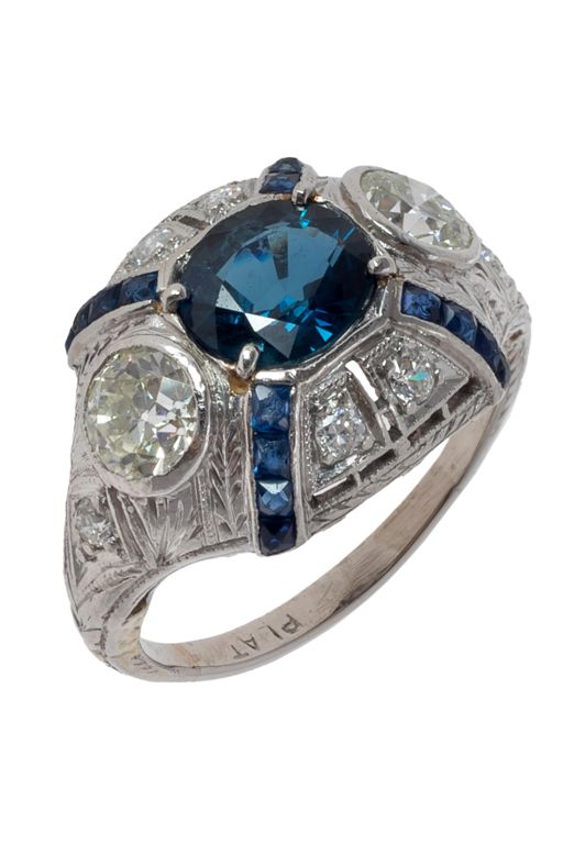 Platinum Sapphire and Diamond Ring