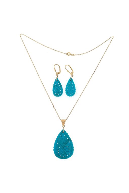 14k Gold Turquoise Pendant and Earrings