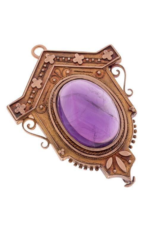 14k Gold Amethyst Pendant Brooch