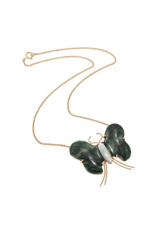 14k Gold Jadeite and Aquamarine Pendant Necklace