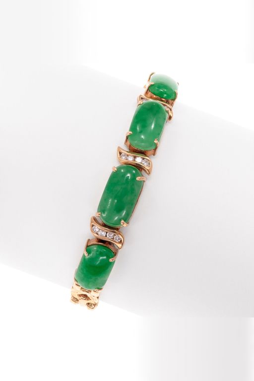 14k Gold Jadeite Jade and Diamond Bracelet
