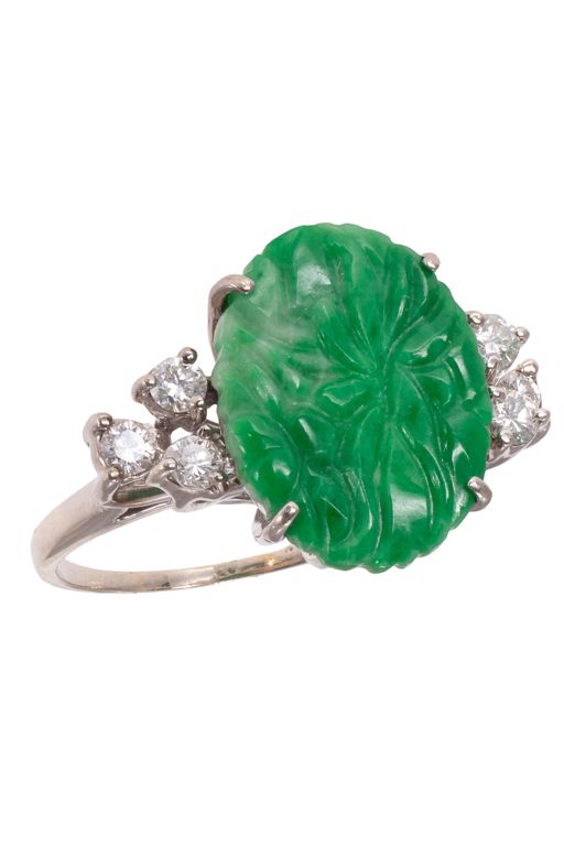 14k Gold Jadeite Jade and Diamond Ring