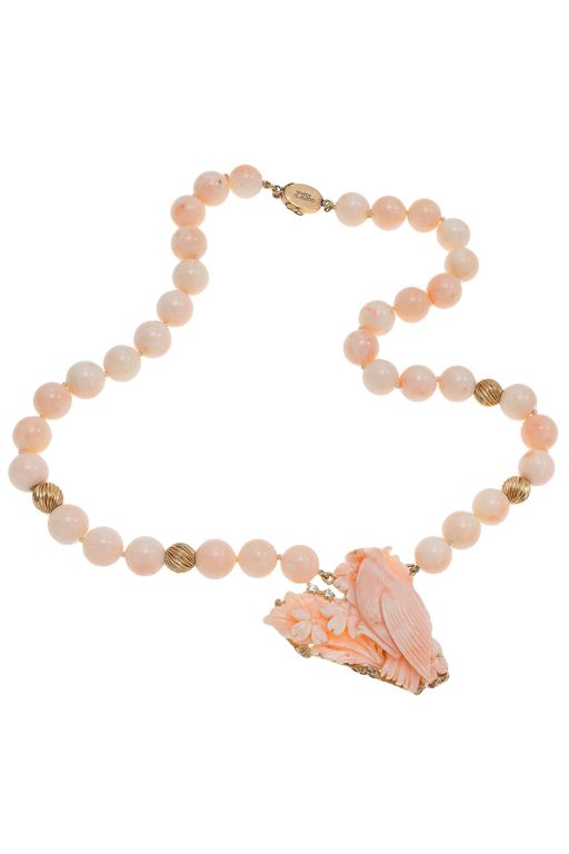 14k Gold Coral and Diamond Necklace
