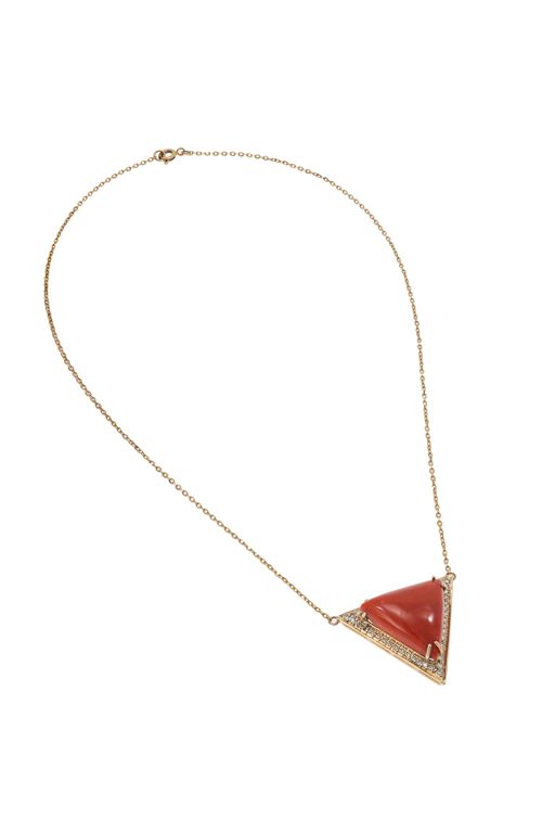 18k Gold Coral and Diamond Pendant Necklace