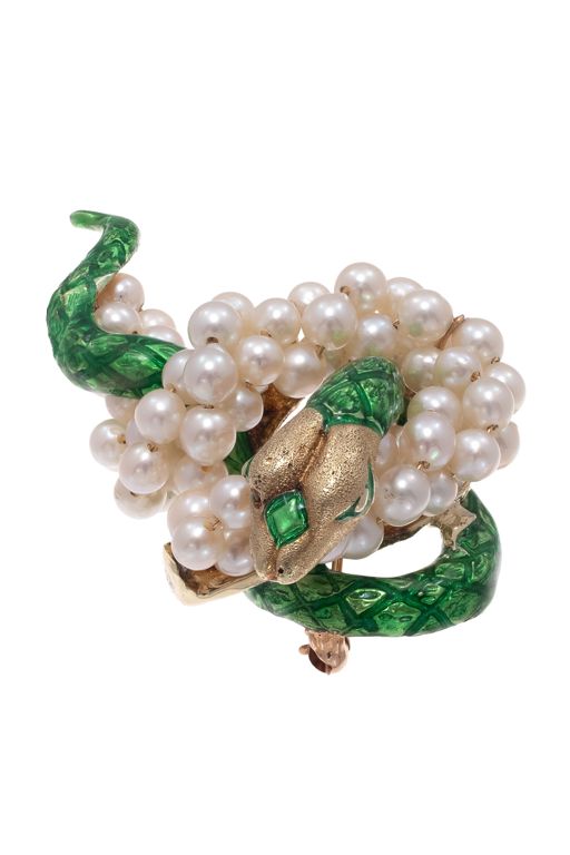 14k Gold Pearl and Enamel Brooch
