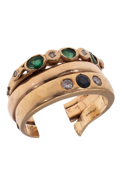 18k Gold Diamond Emerald and Sapphire Ring