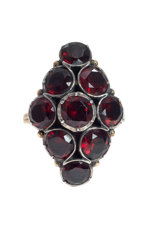 18k Gold and Silver Garnet Ring