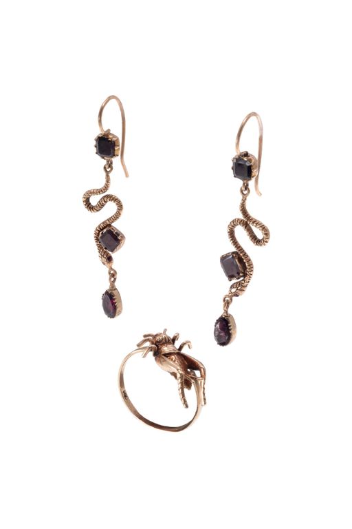 14k Gold Garnet Earrings and Ring