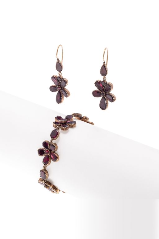 14k Gold Garnet Earrings and Ring