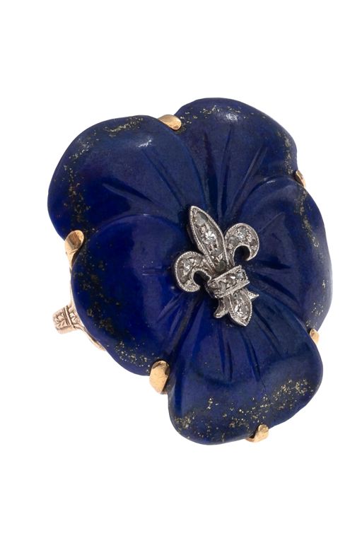 14k Gold Lapis Lazuli and Diamond Ring