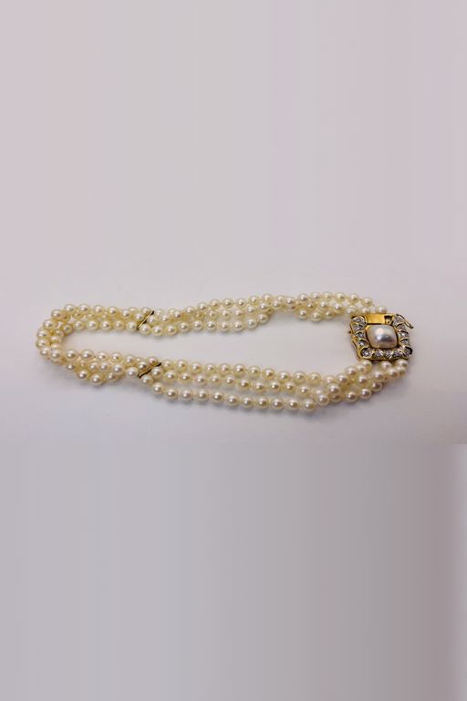 18k Gold Pearl and Diamond Choker Necklace
