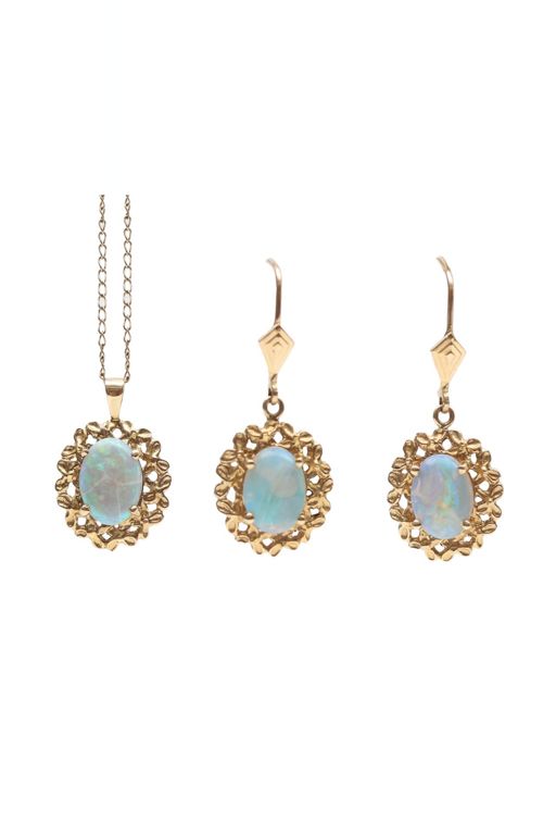 14k Gold Opal Earrings and Pendant