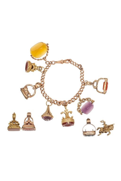 9k Gold Hardstone Charm Bracelet