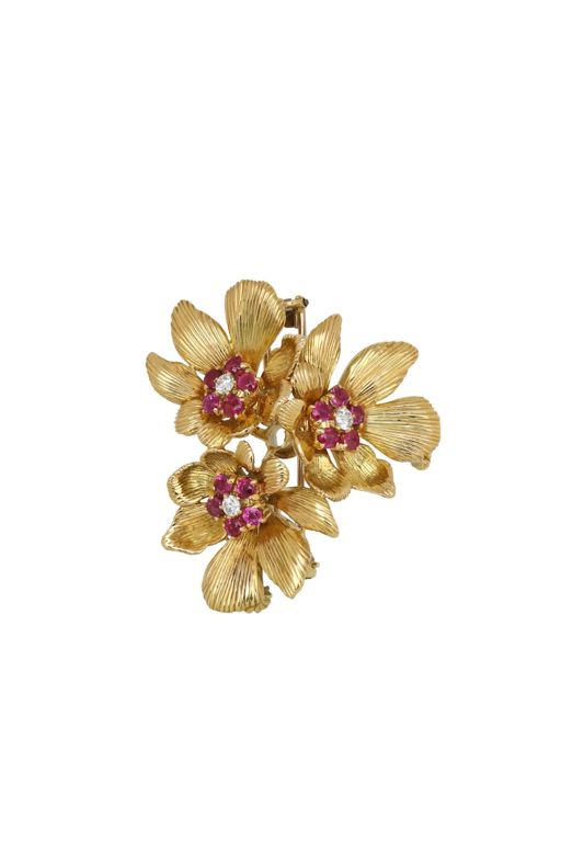 Gold Ruby and Diamond Brooch Pendant