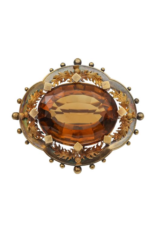 Gold Citrine Brooch Pendant