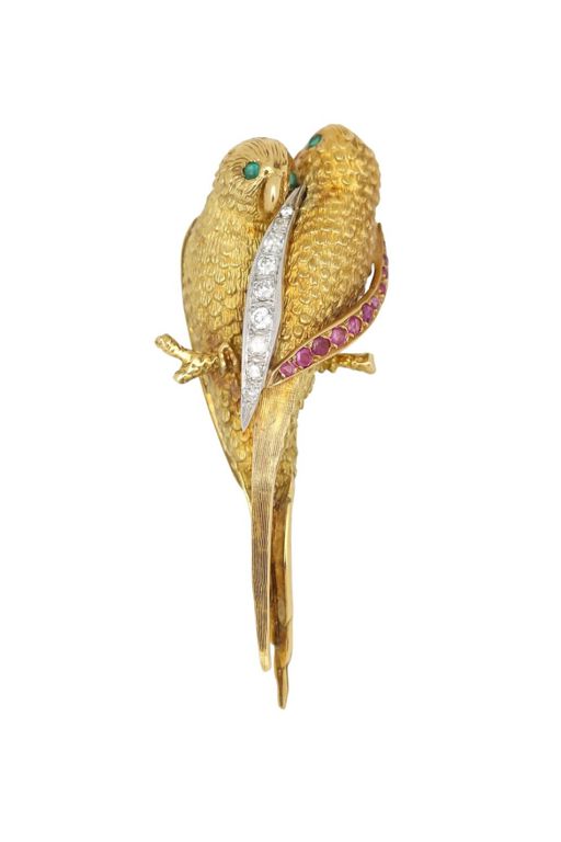 18k Gold Ruby and Diamond Brooch