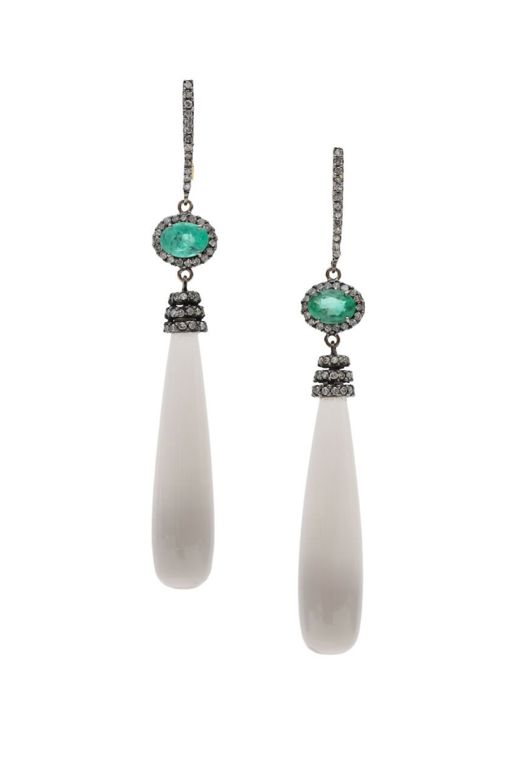 Pair of 18k Gold and Silver Multi-Gem Earrings