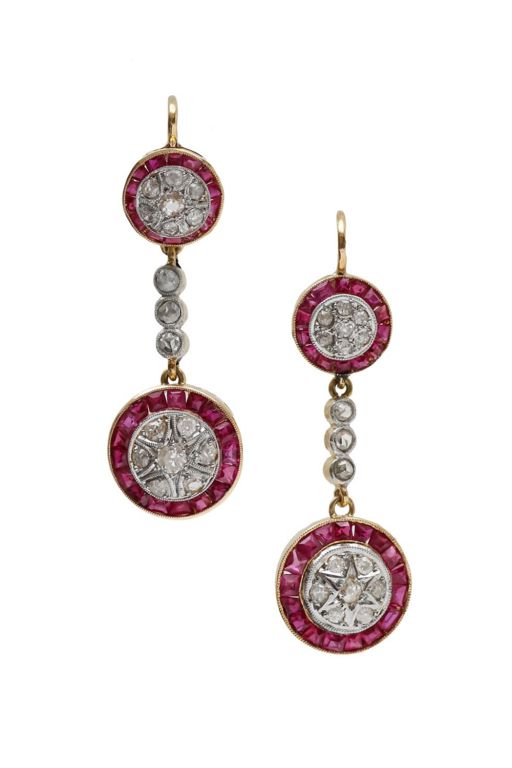 Pair of 18k Gold Ruby and Diamond Earrings