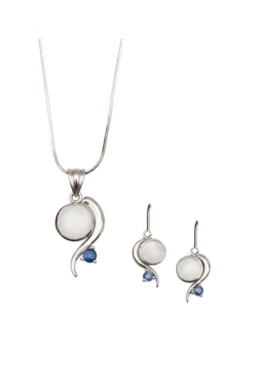 Gold Moonstone and Sapphire Jewelry Set
