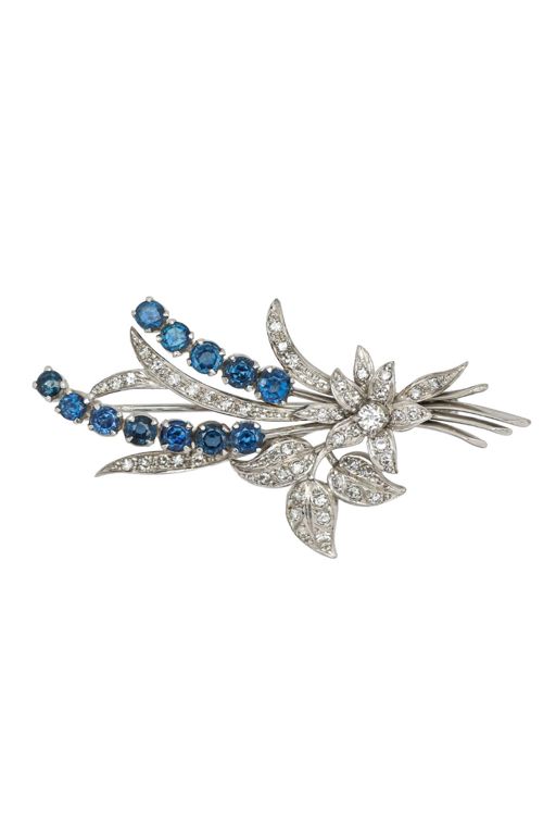 Gold Sapphire and Diamond Brooch