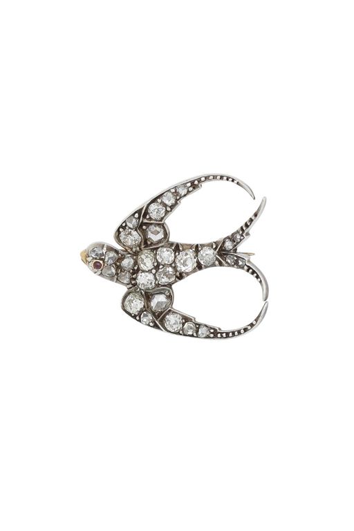 Silver and Gold Ruby and Diamond Brooch