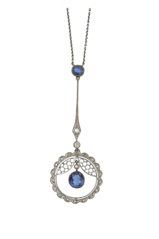 Platinum and Gold Sapphire and Diamond Necklace