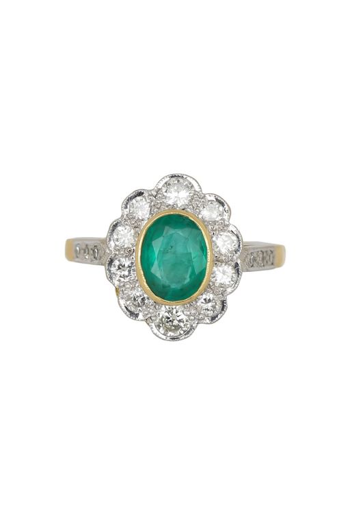 18k Gold Emerald and Diamond Ring