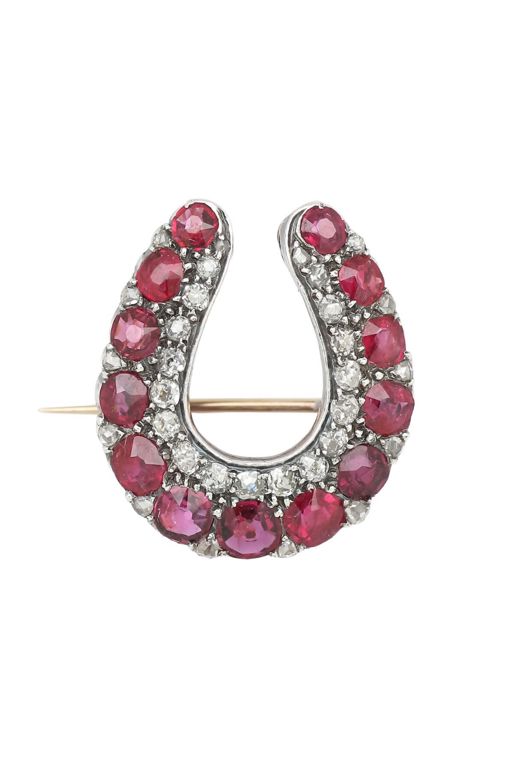 Silver and Gold Ruby and Diamond Brooch