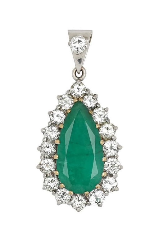 Gold Emerald and Diamond Pendant