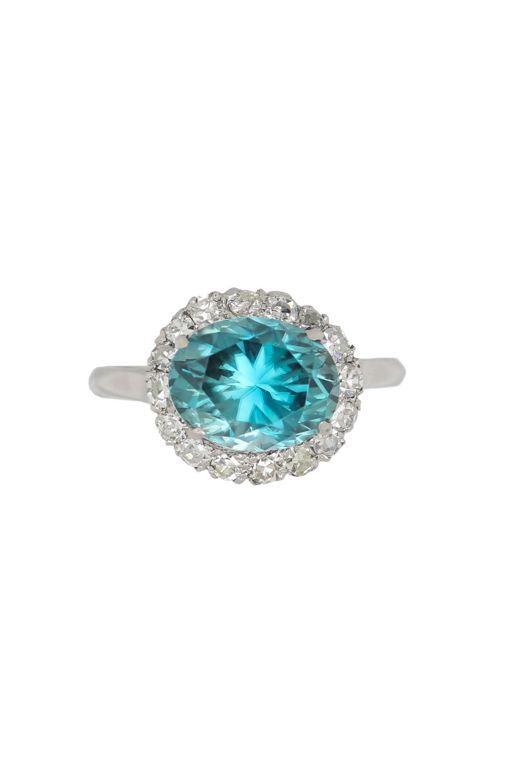 18k Gold, Platinum Zircon and Diamond Ring