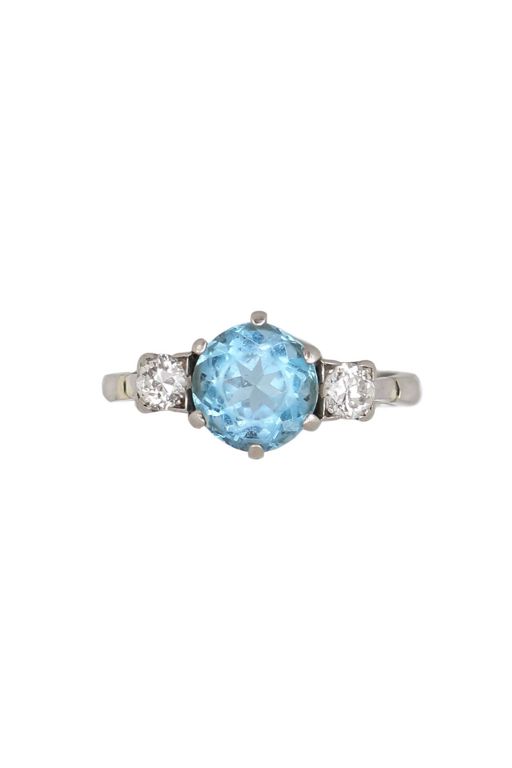 Platinum Aquamarine and Diamond Ring