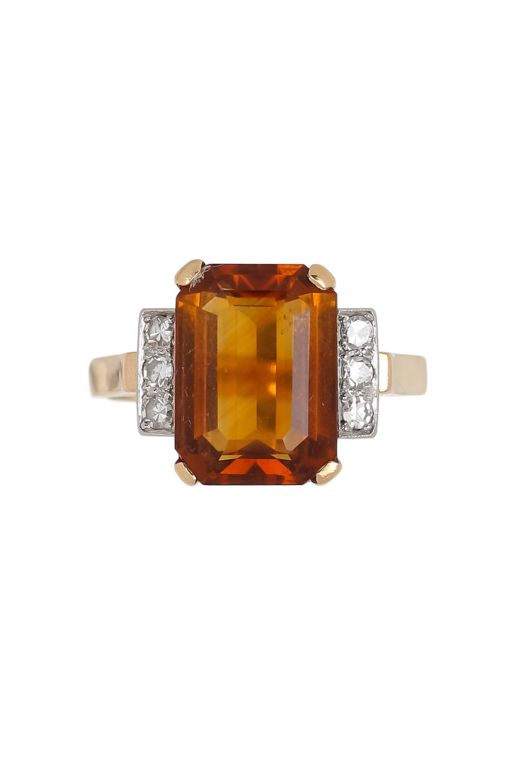18k Gold, Platinum Citrine and Diamond Ring