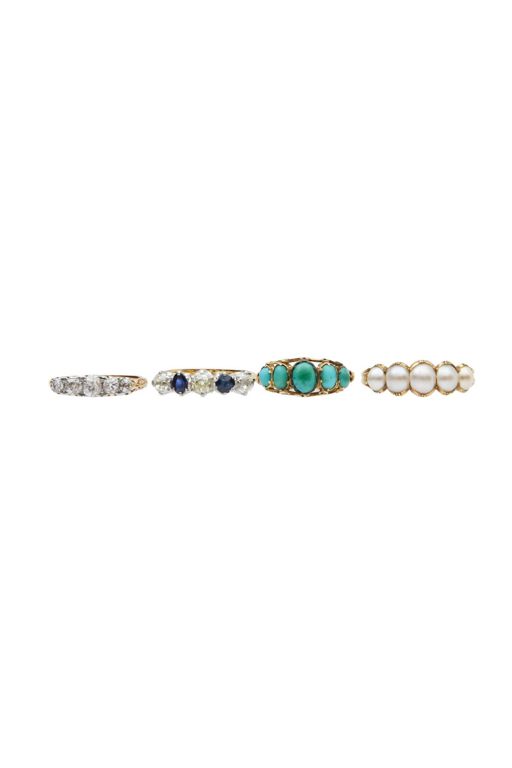 Four Gold Multi-Gem Rings
