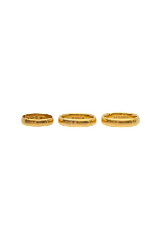 Three 22k Gold Band Rings