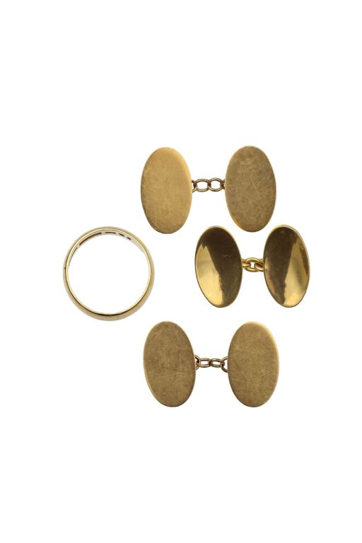 18k Gold Cufflinks and Band Ring