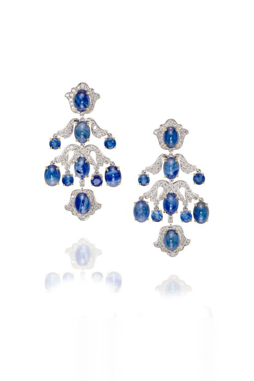 Pair of Platinum Sapphire and Diamond Earrings