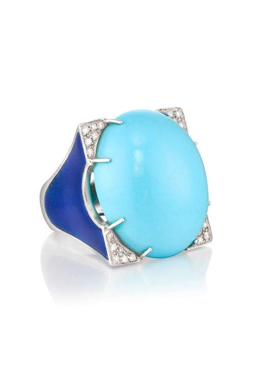18k Gold Turquoise and Diamond Ring