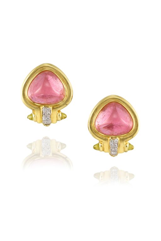 Pair of Gold Multi-Gem and Diamond Earrings