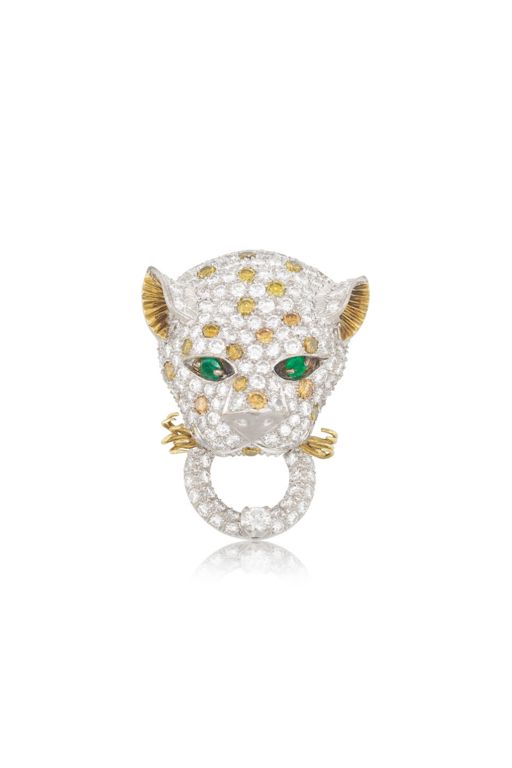 Gold Emerald and Diamond Brooch
