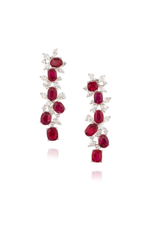 Pair of Platinum Ruby and Diamond Earrings
